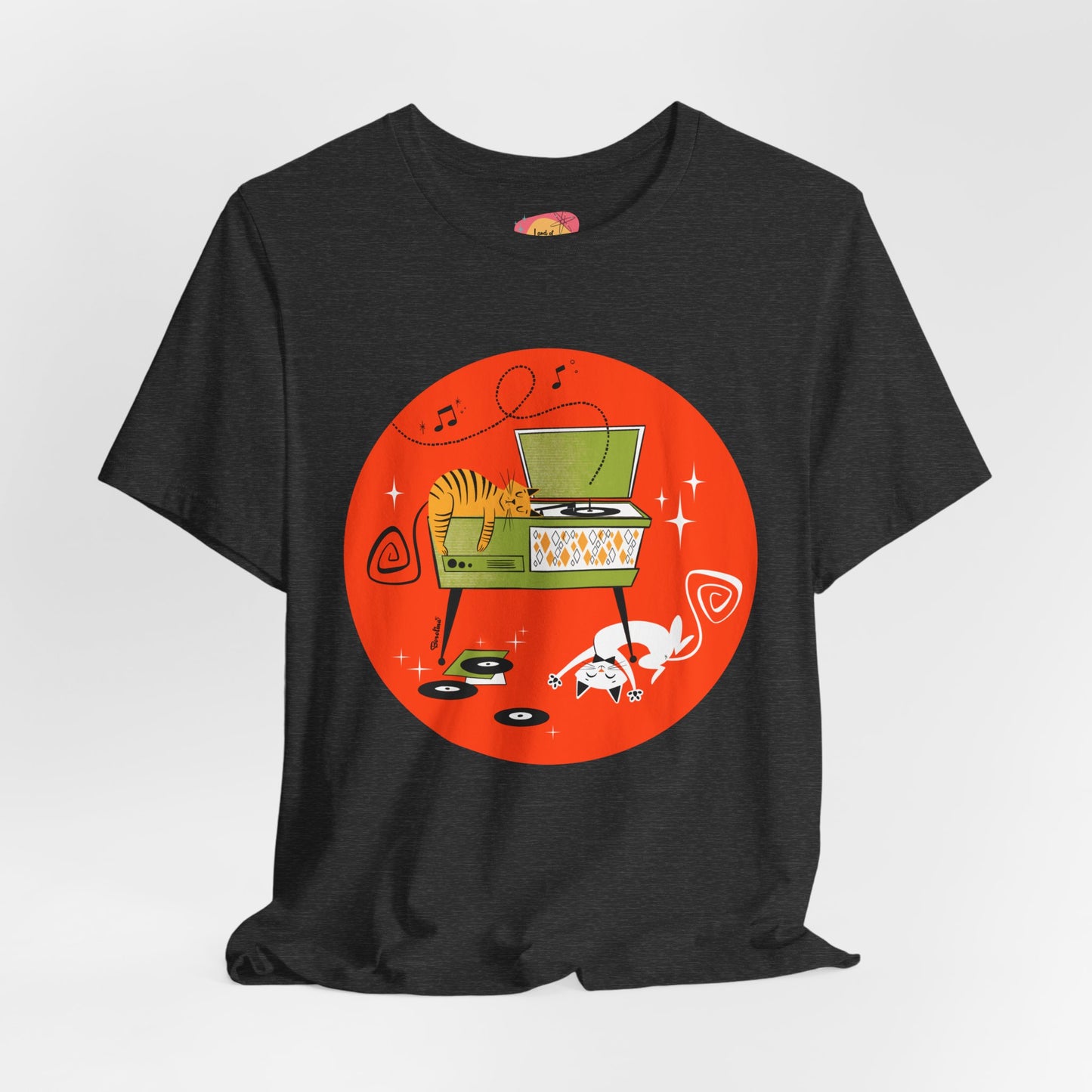 Cats napping on record player, t-shirt