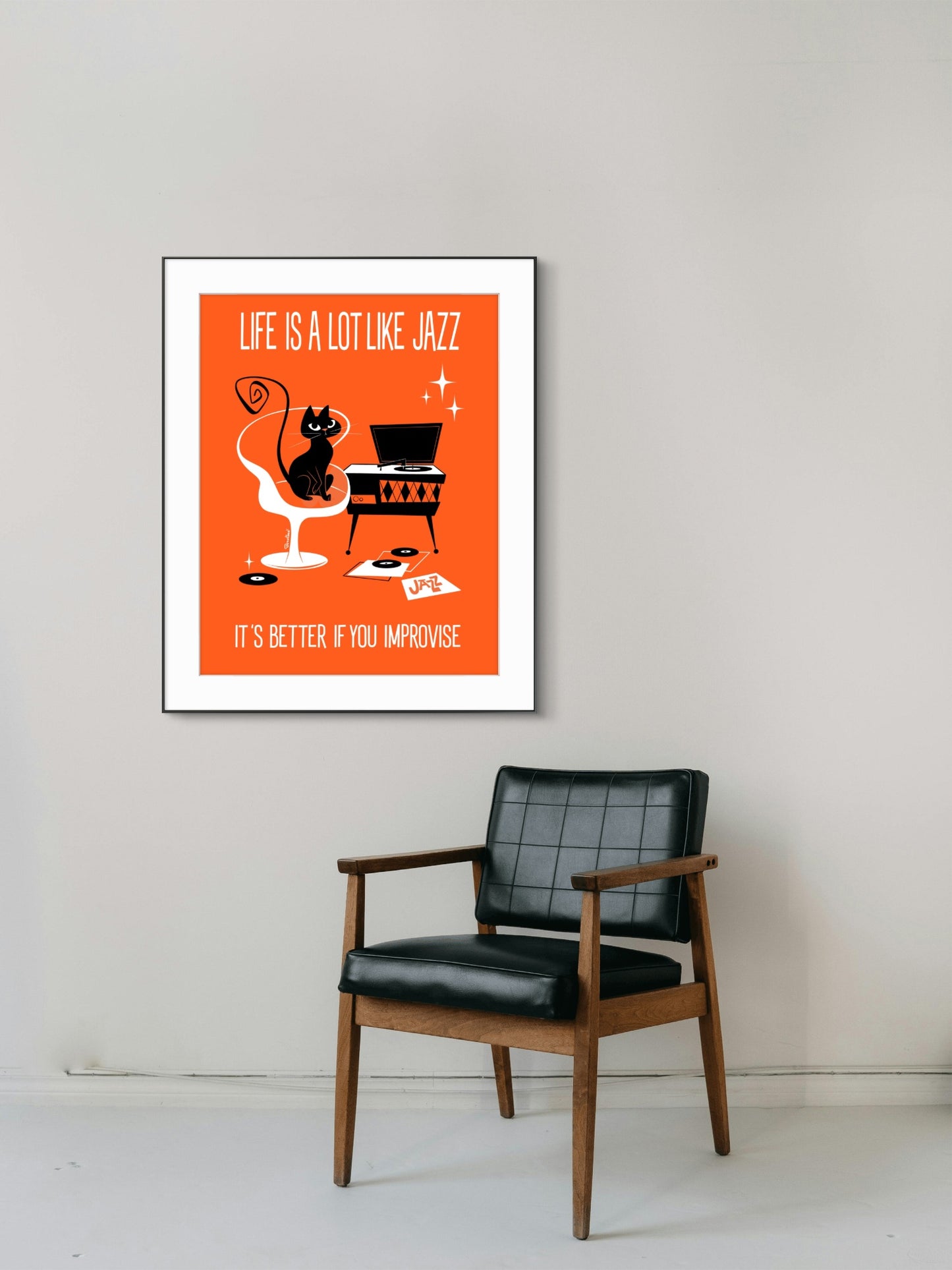 Jazz Cat in orange, Rectangular Art Print