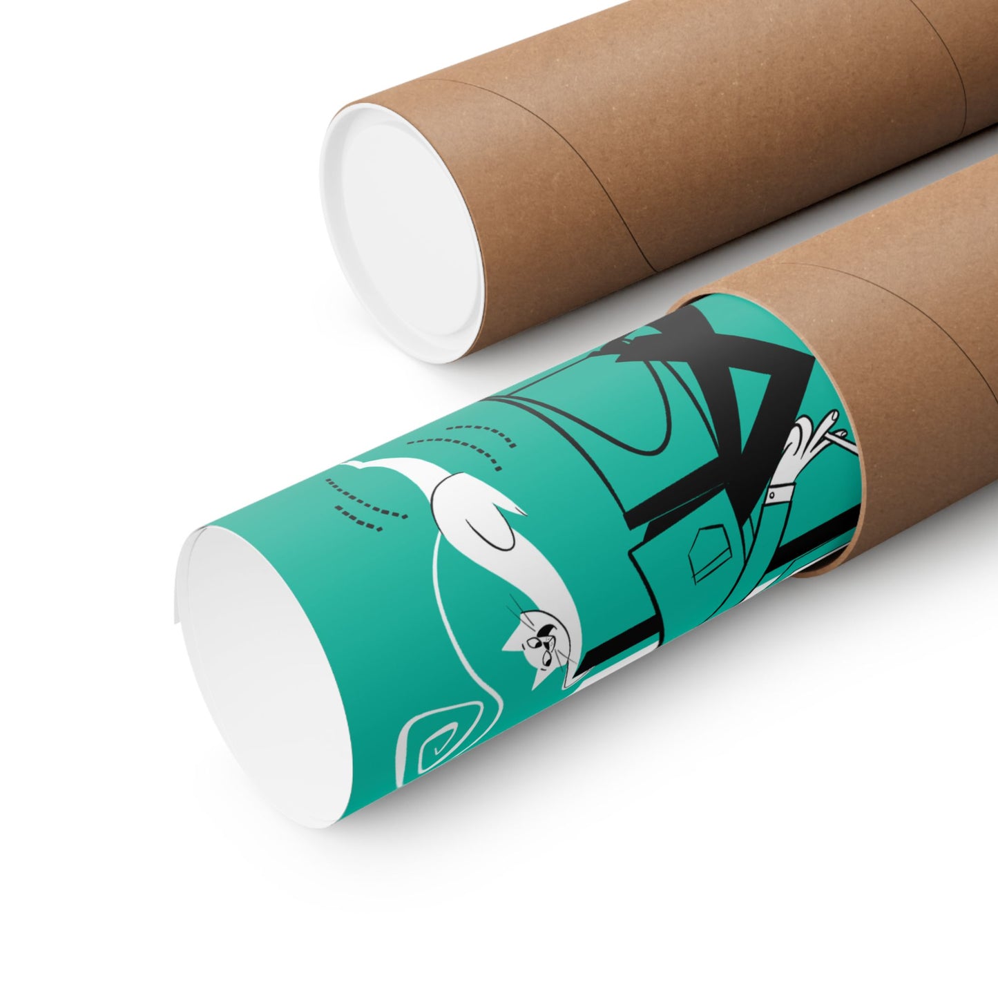 Cat Café (teal background), art print