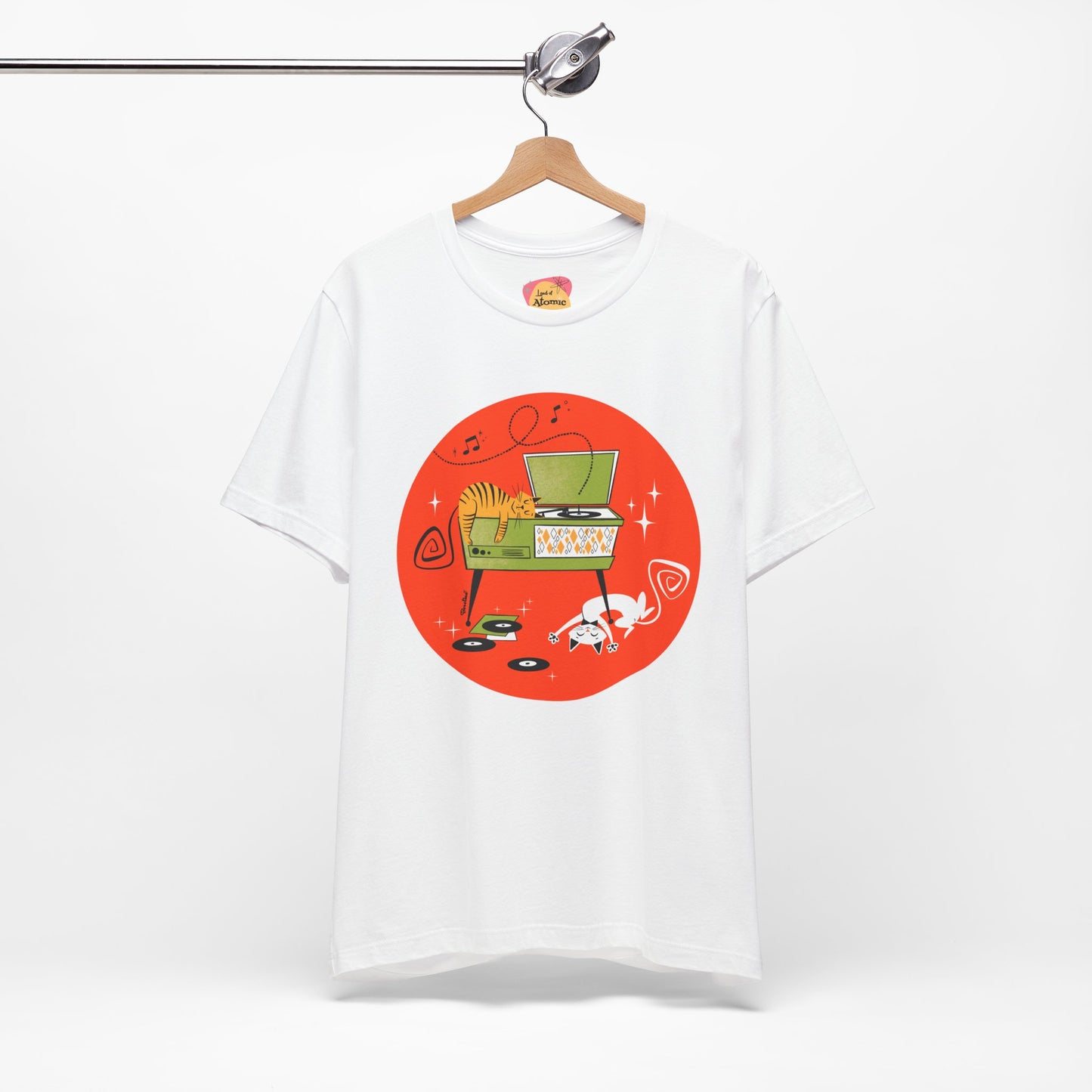 Cats napping on record player, t-shirt