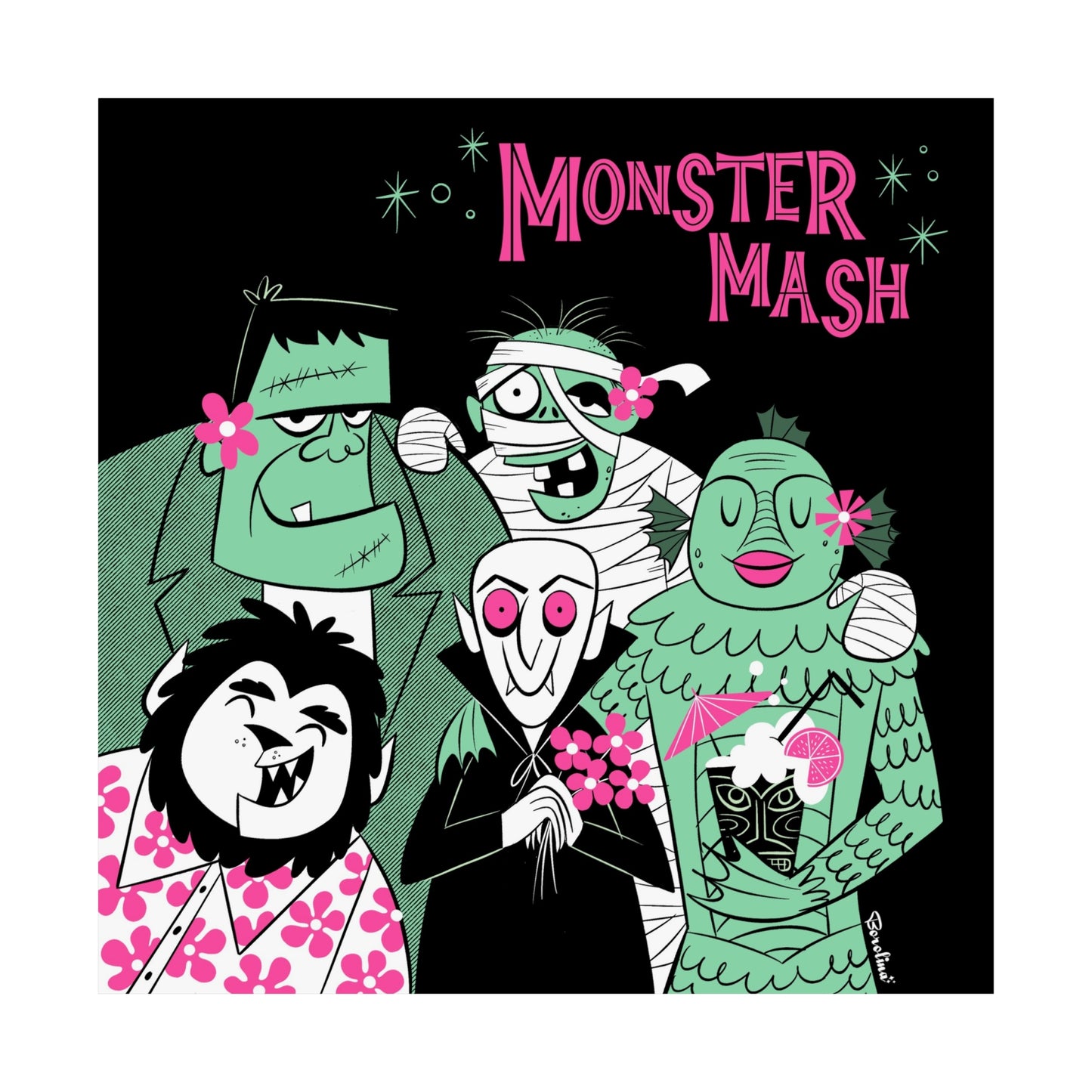 Classic Hollywood Monsters, square art print