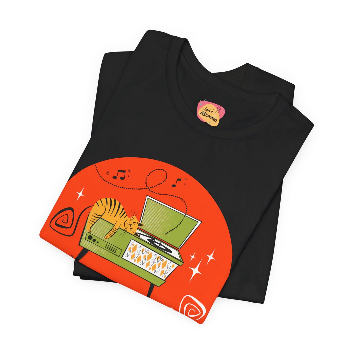 Cats napping on record player, t-shirt