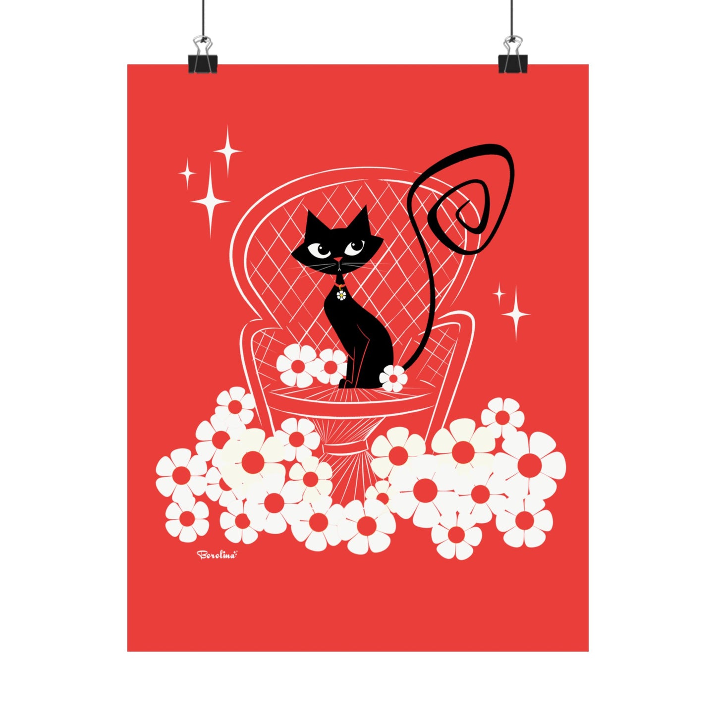 Black cat on Peacock chair, Rectangular Art Print