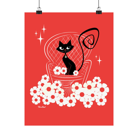 Black cat on Peacock chair, Rectangular Art Print