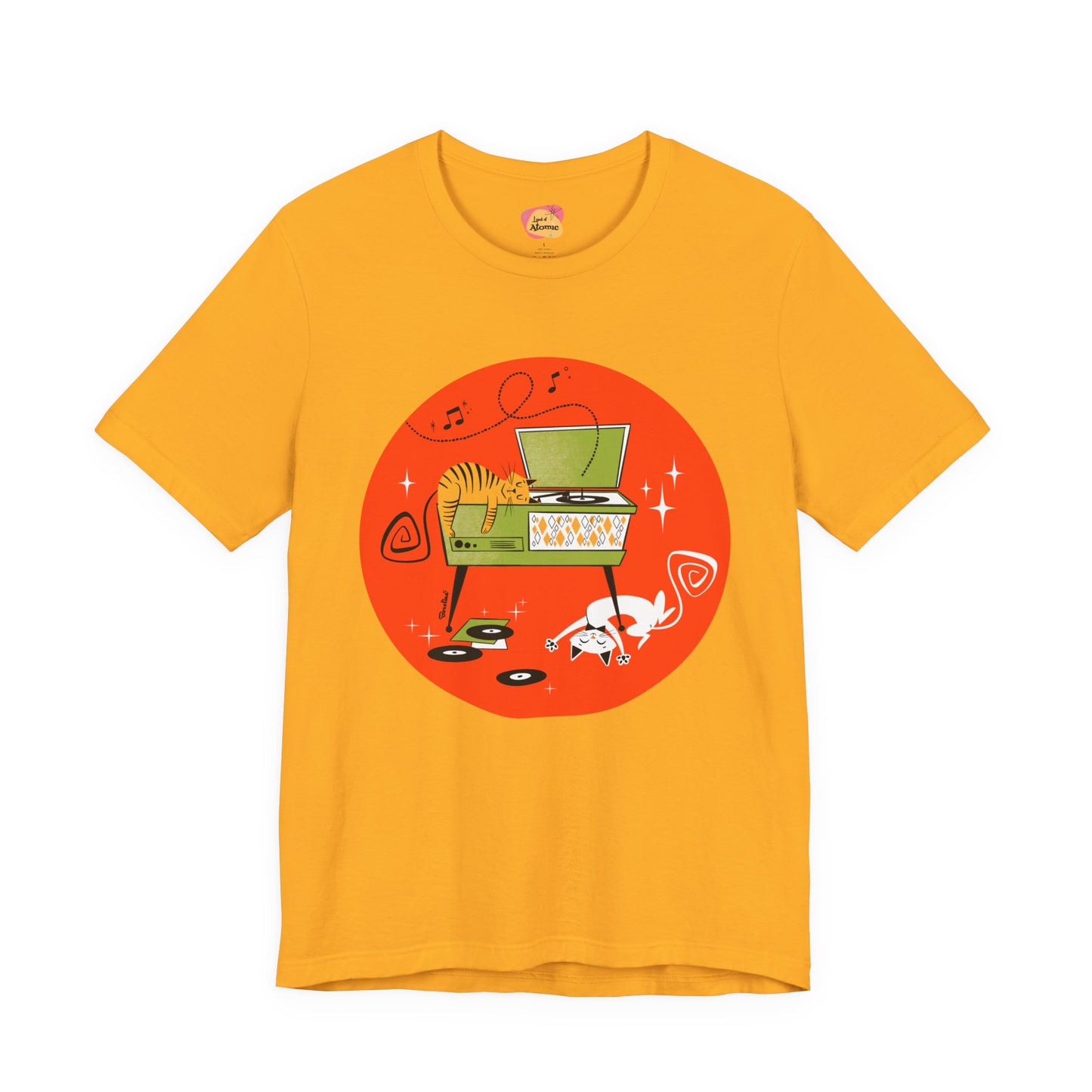 Cats napping on record player, t-shirt