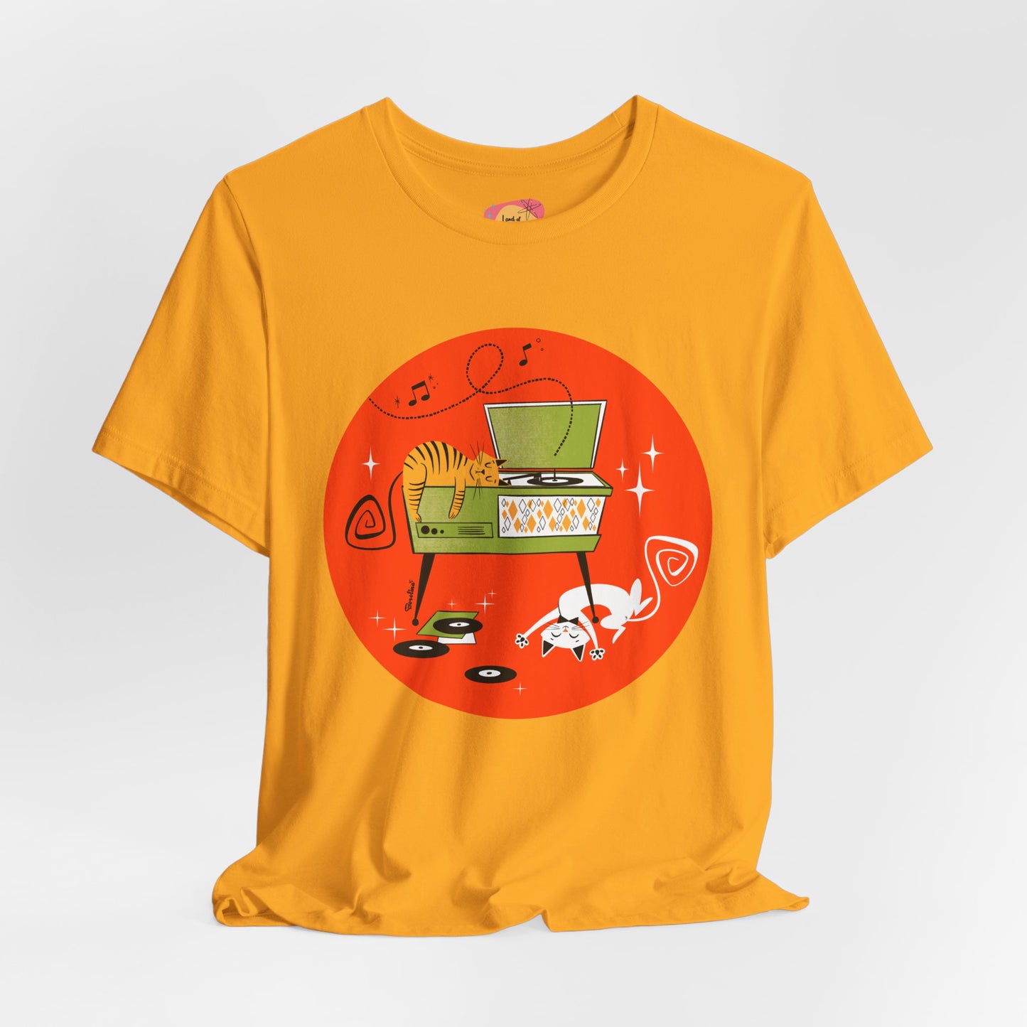 Cats napping on record player, t-shirt