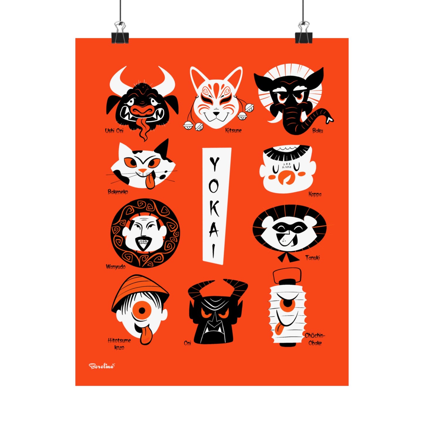 Yokai, japanese spirits art print, Rectangular poster