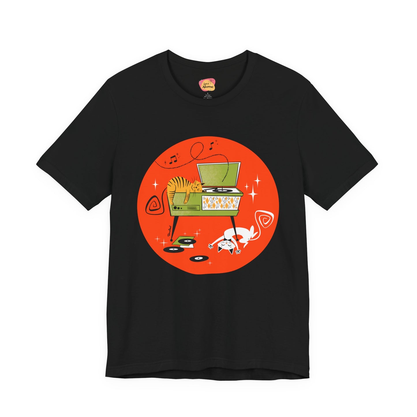 Cats napping on record player, t-shirt