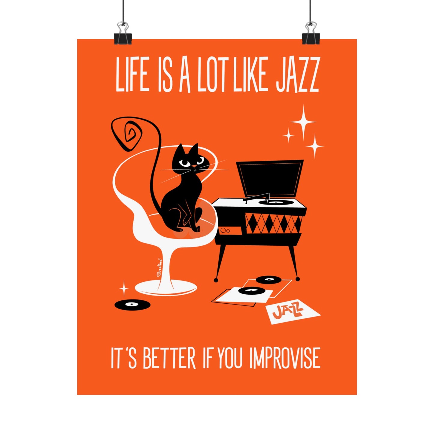 Jazz Cat in orange, Rectangular Art Print