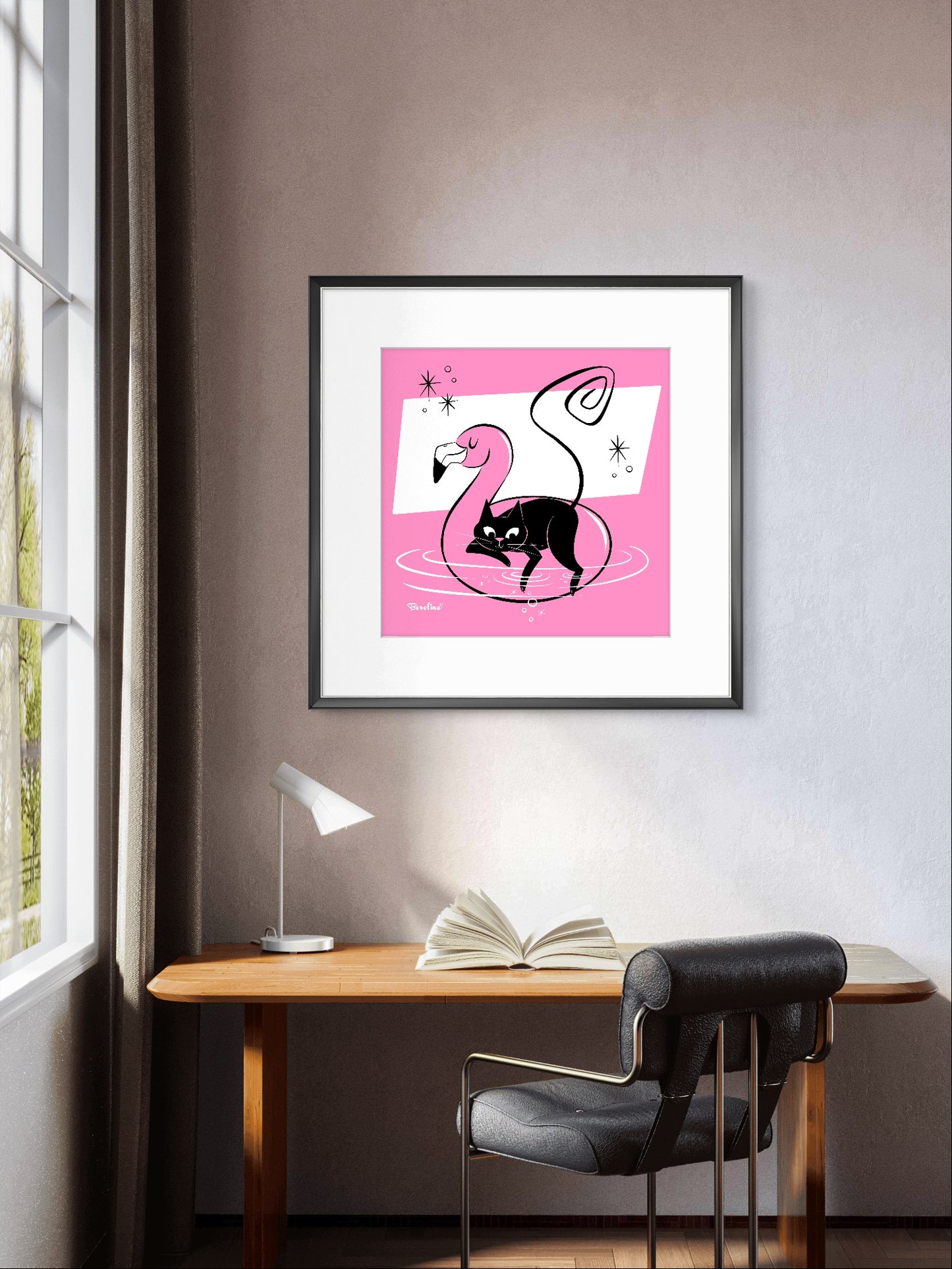 Flamingo Cat, square art print