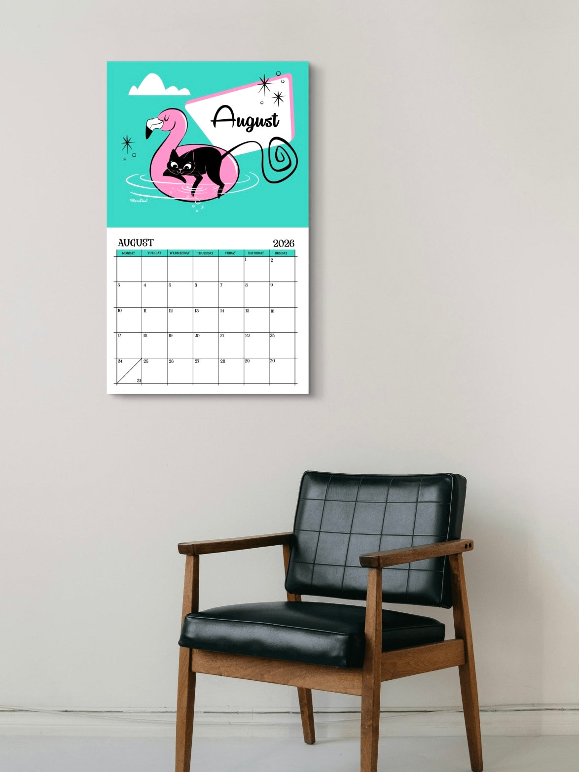 Midcentury Cats Calendar 2026 | 12-Month Monthly Calendar