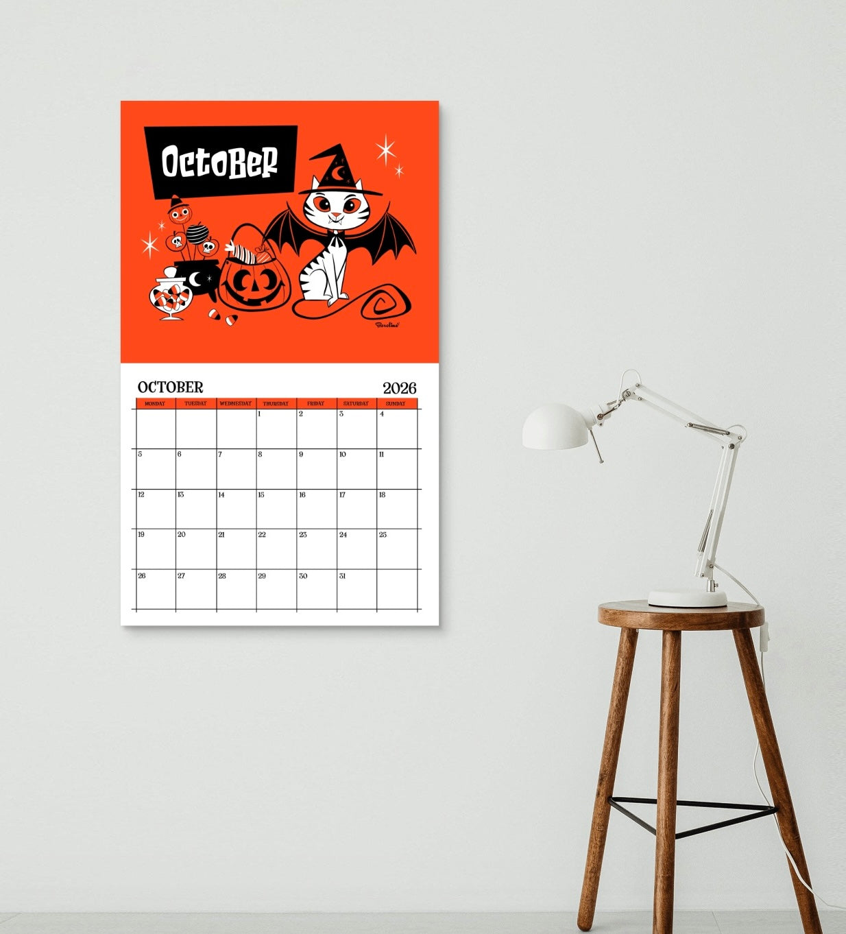 Midcentury Cats Calendar 2026 | 12-Month Monthly Calendar