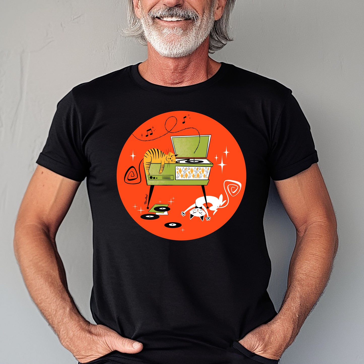 Cats napping on record player, t-shirt