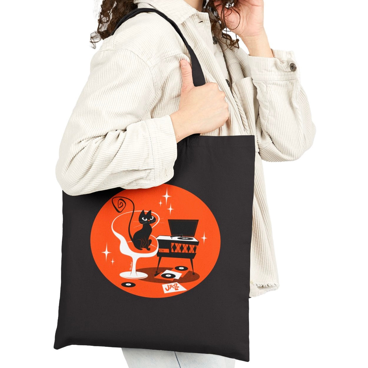 Jazz Cat; Tote Bag in natural or black