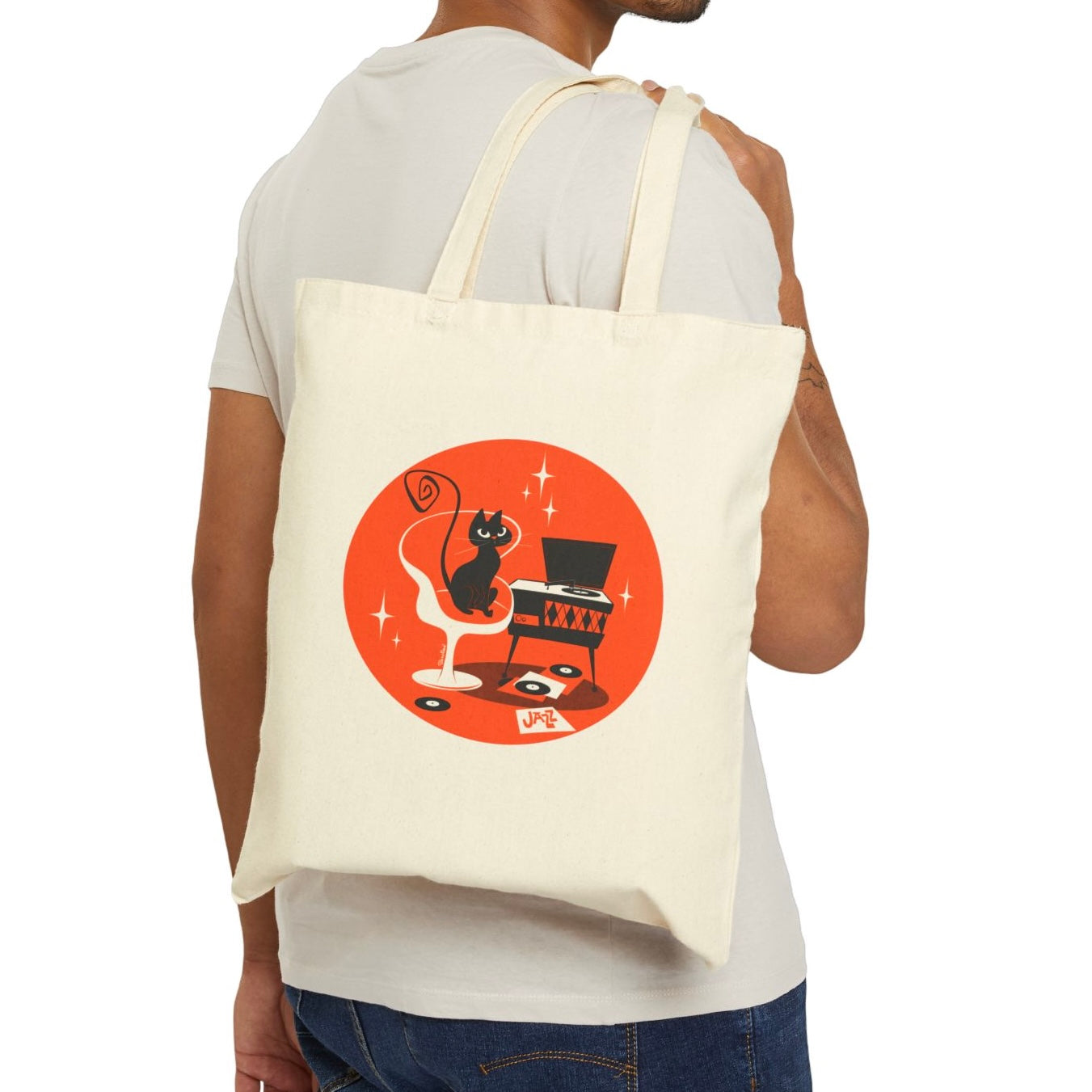 Jazz Cat; Tote Bag in natural or black