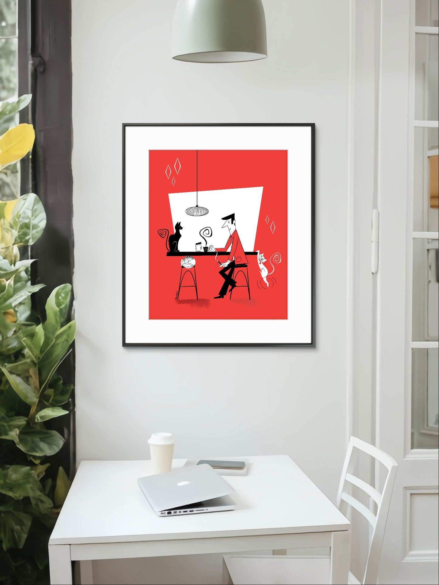 Cat Café (red background), art print
