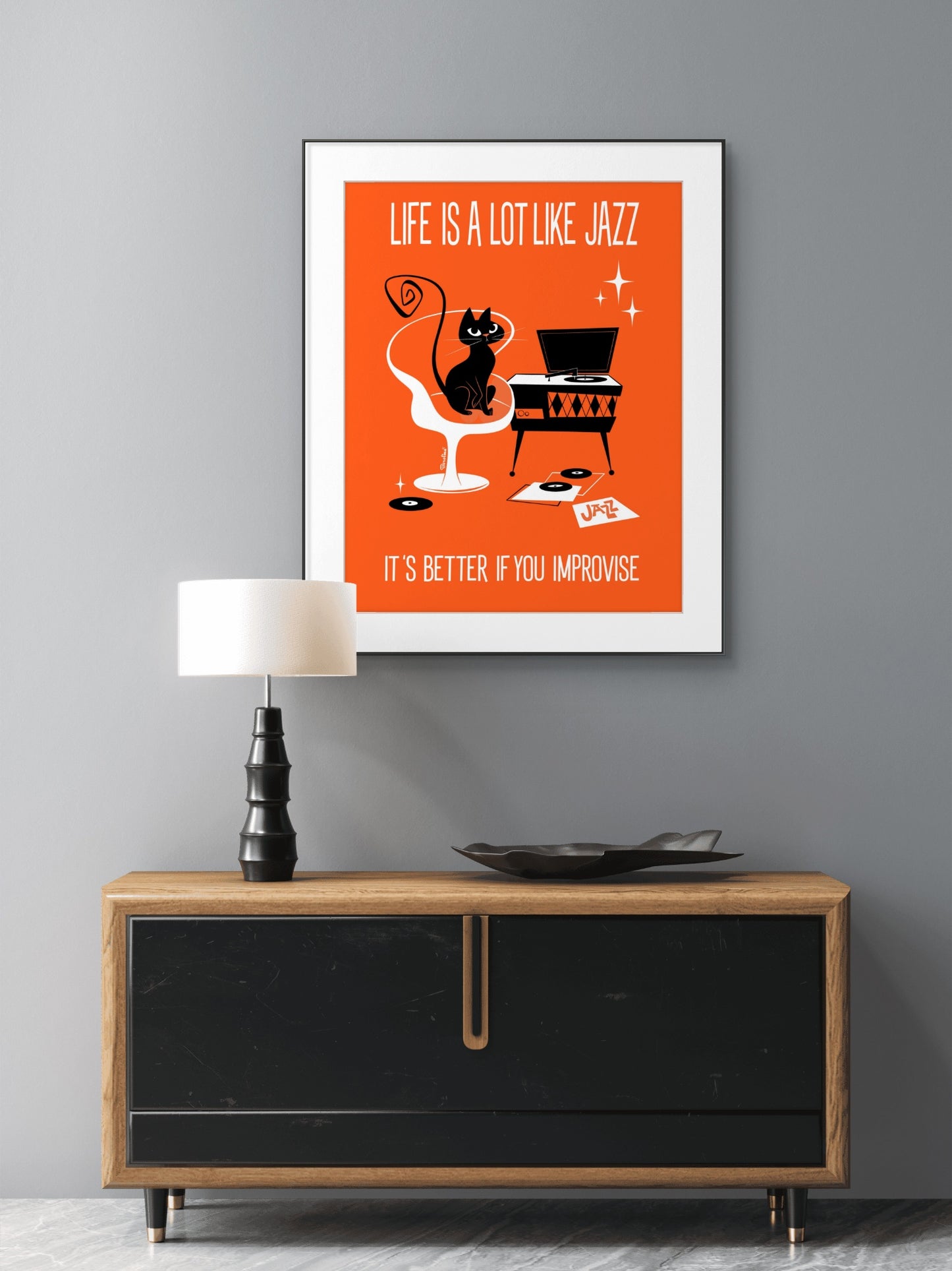 Jazz Cat in orange, Rectangular Art Print