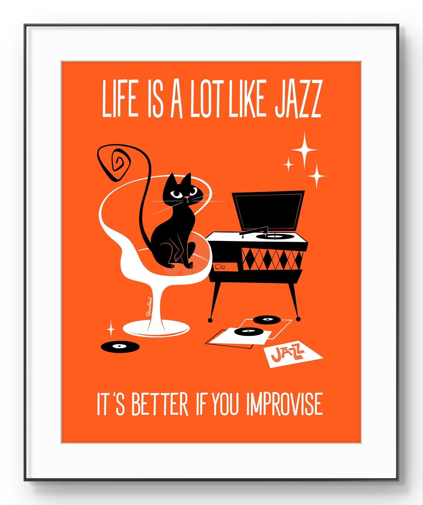 Jazz Cat in orange, Rectangular Art Print