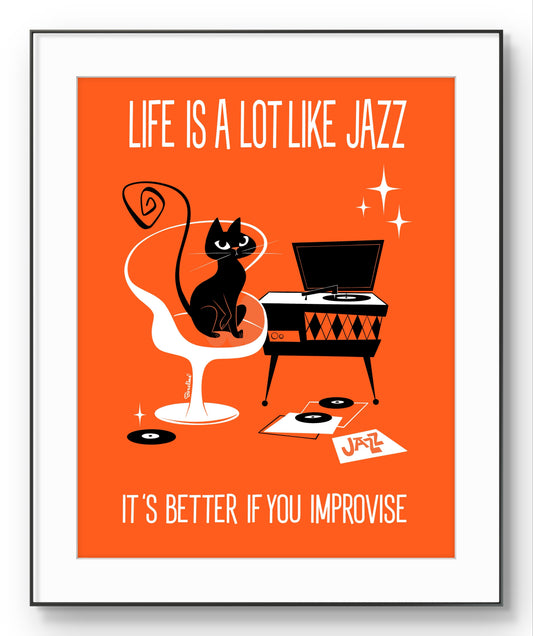 Jazz Cat in orange, Rectangular Art Print