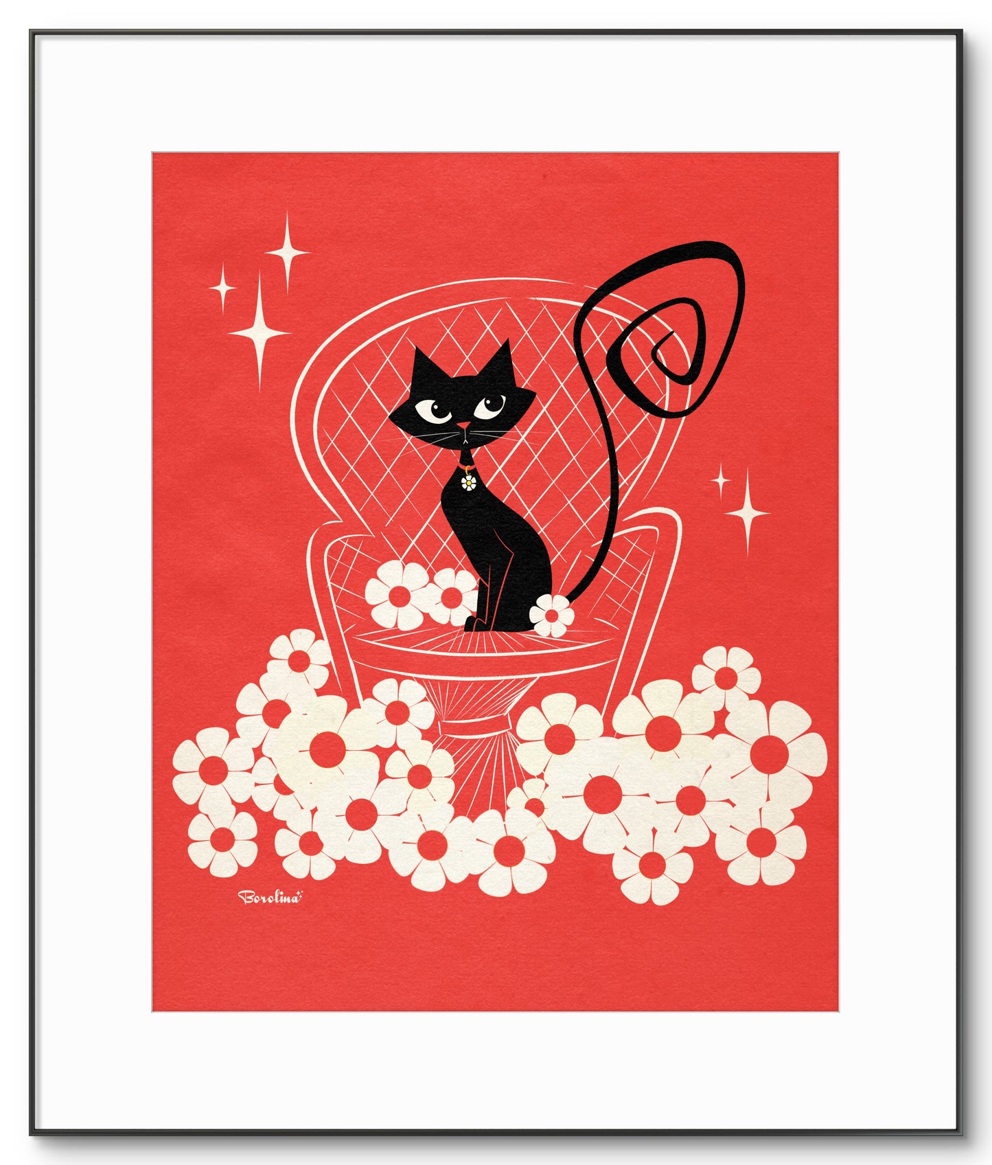 Black cat on Peacock chair, Rectangular Art Print