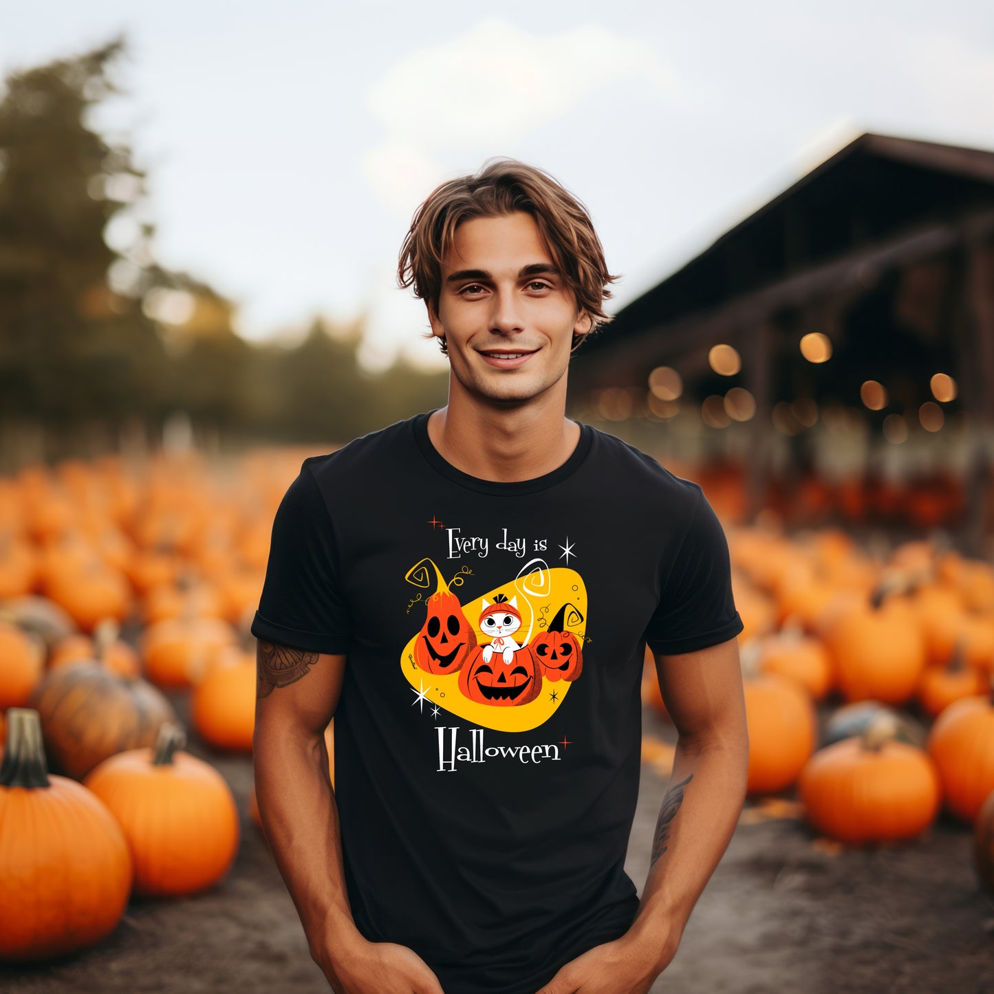 Cat and Pumpkins, Unisex T-shirt