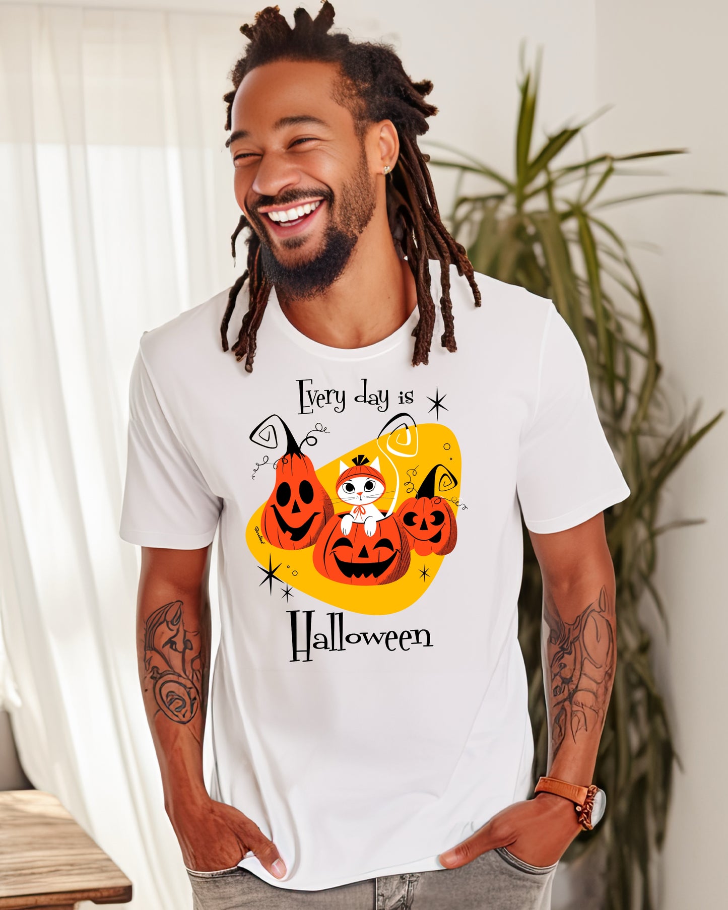 Cat and Pumpkins, unisex t-shirt