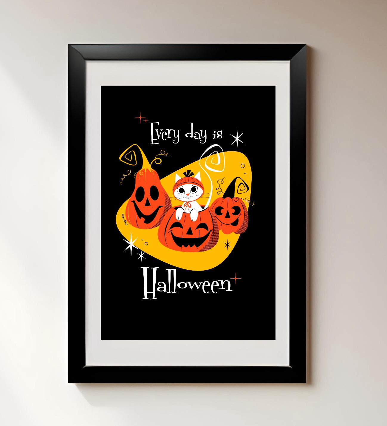 Cat and Pumpkins, rectangular poster