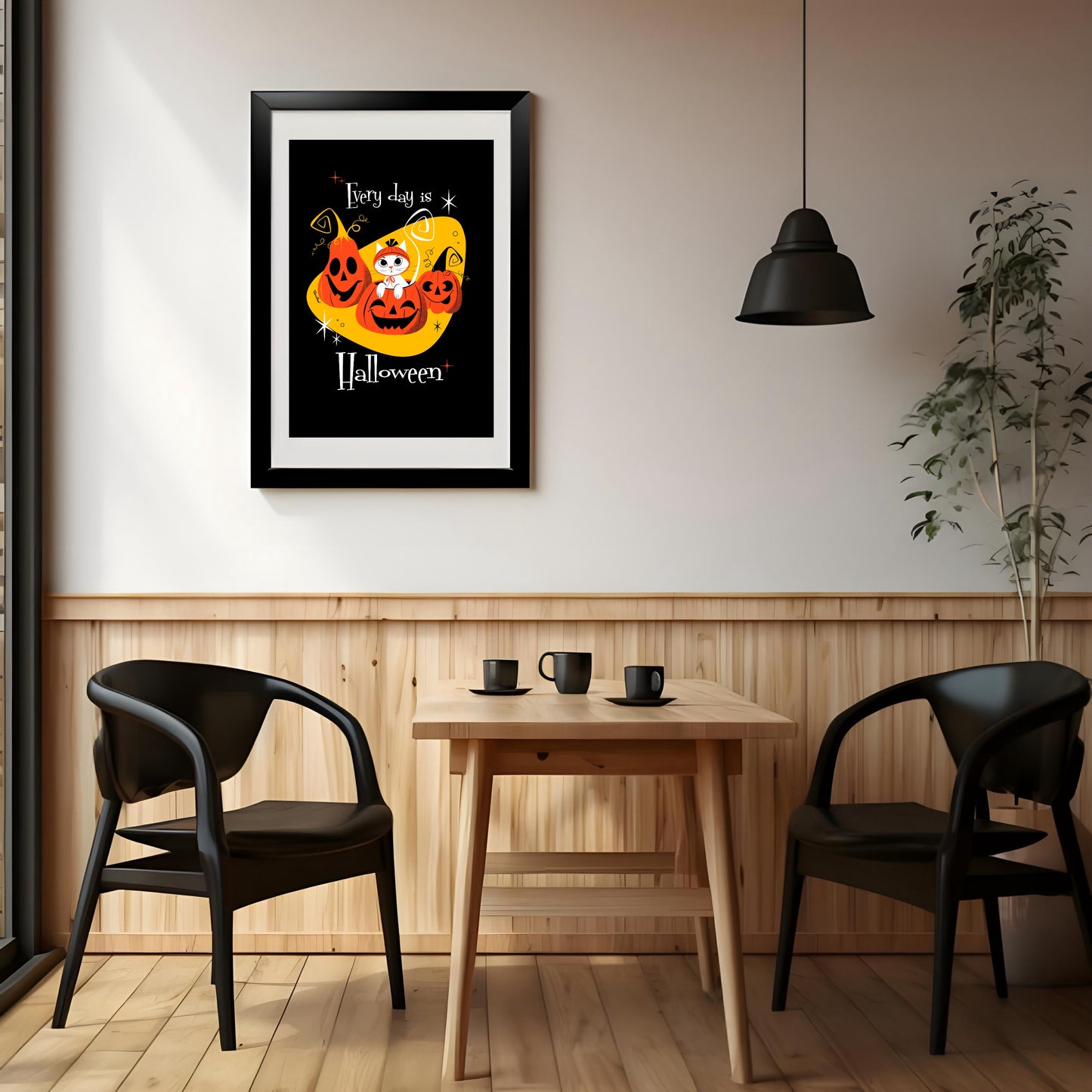 Cat and Pumpkins, rectangular poster
