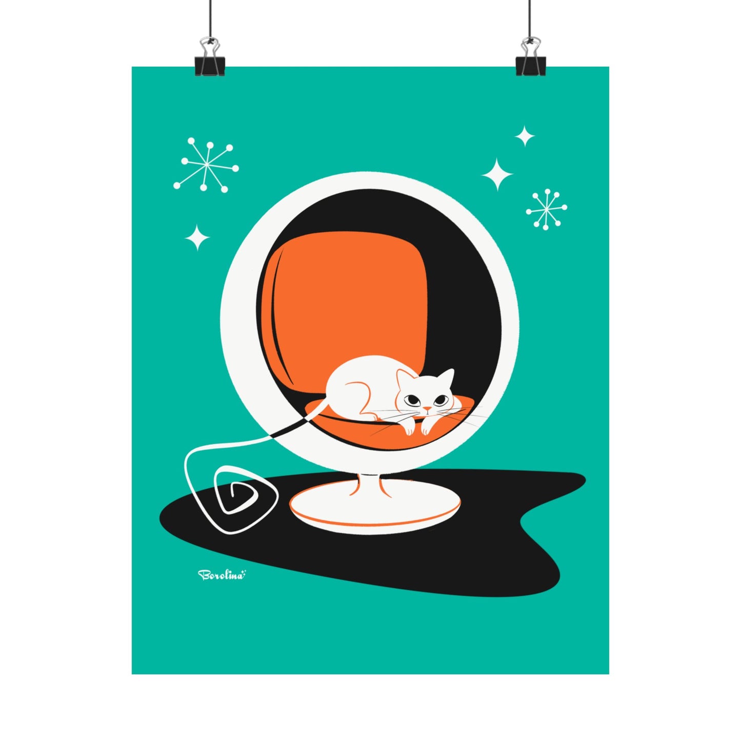 Cat in Ball Chair, Art print,  Poster