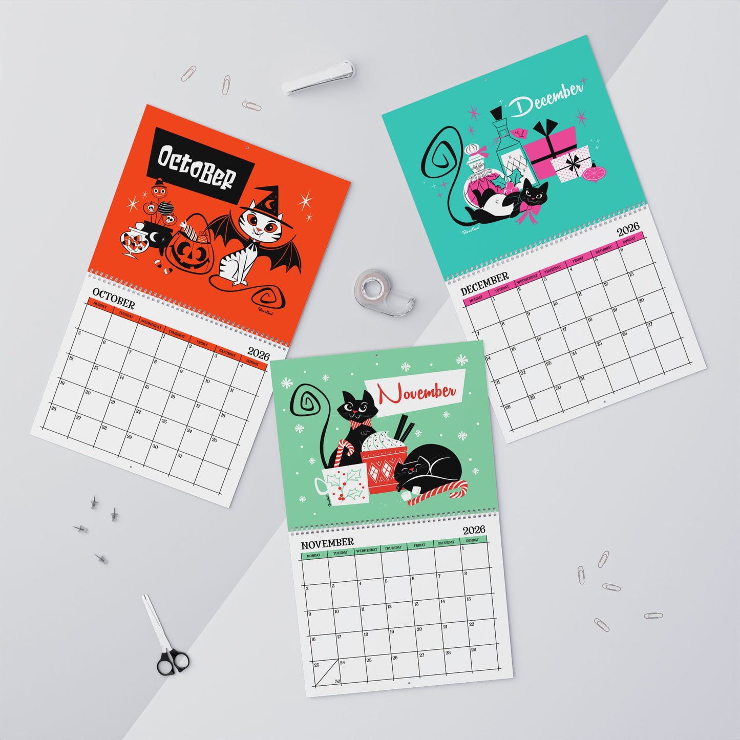Midcentury Cats Calendar 2026 | 12-Month Monthly Calendar