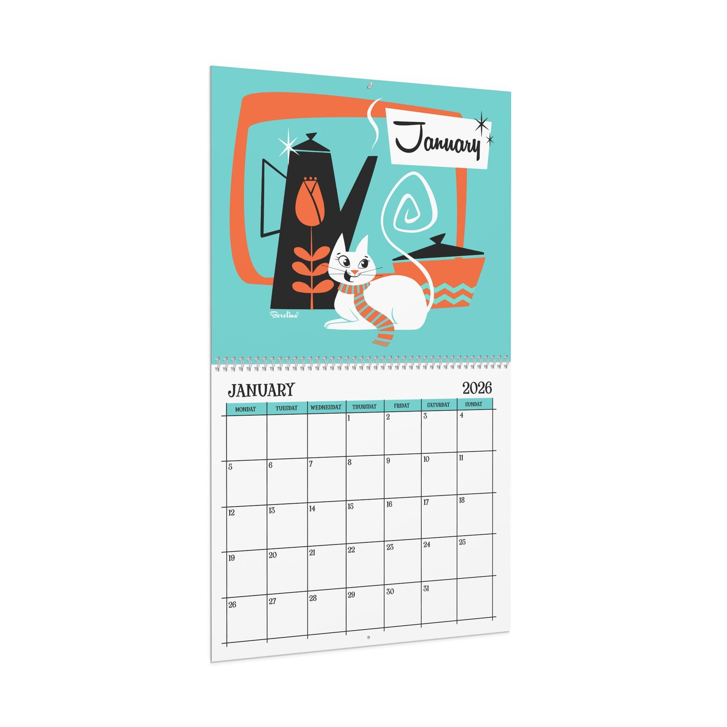 Midcentury Cats Calendar 2026 | 12-Month Monthly Calendar