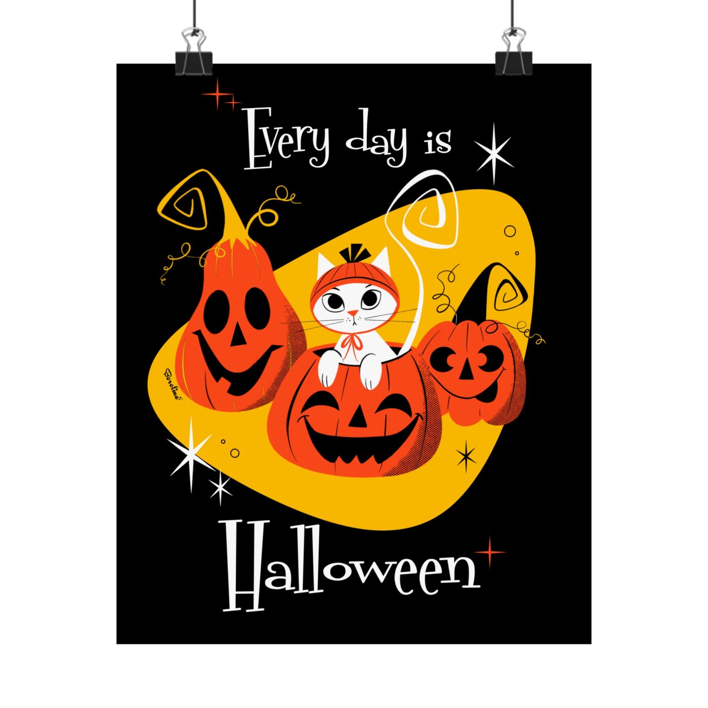 Cat and Pumpkins, rectangular poster