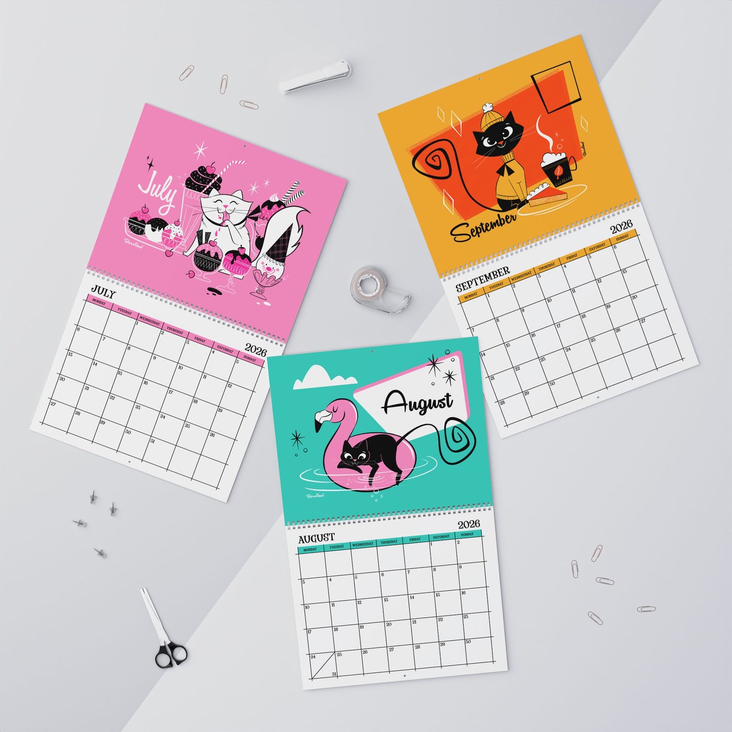 Midcentury Cats Calendar 2026 | 12-Month Monthly Calendar