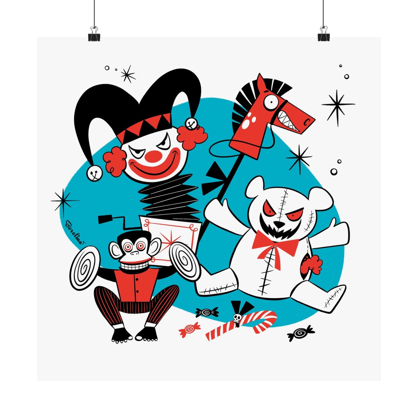 Creepy Toys, square art print