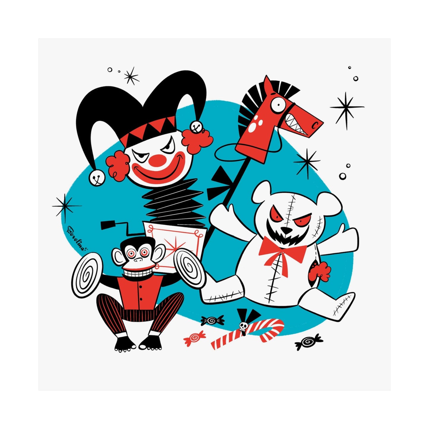 Creepy Toys, square art print