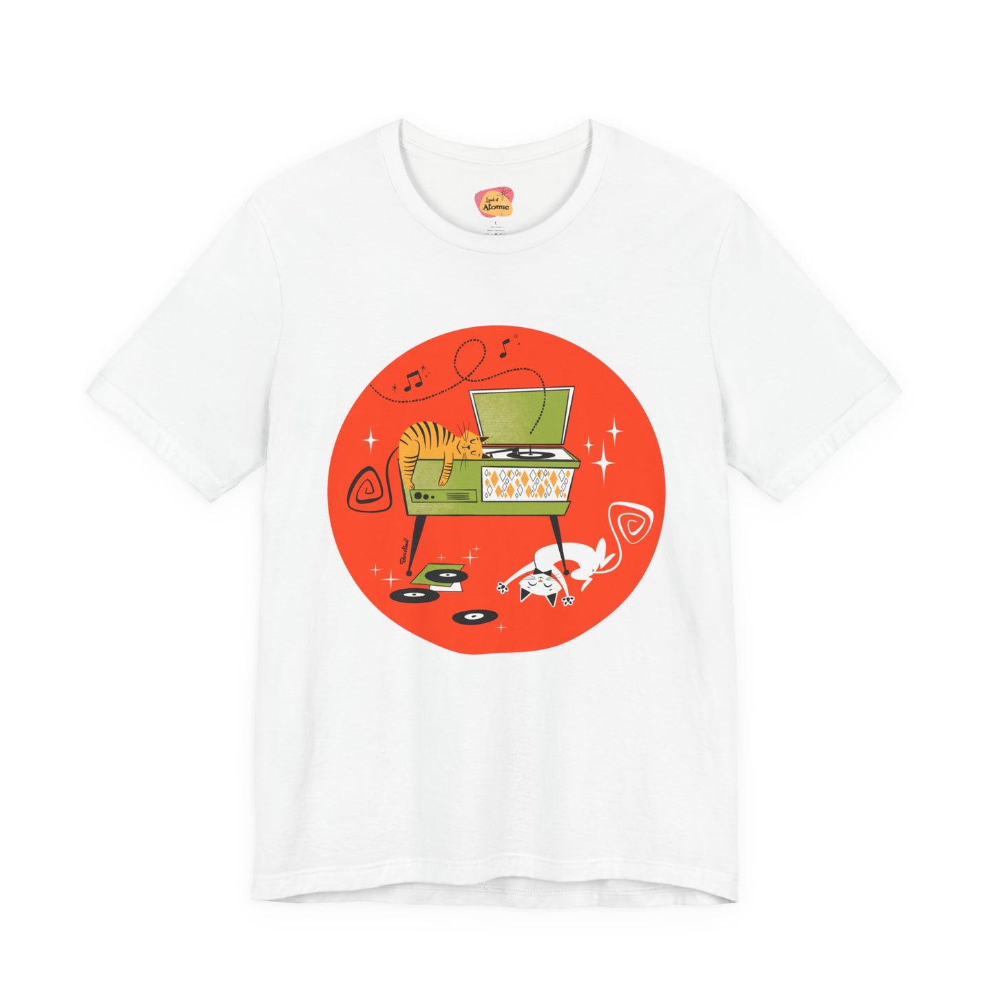 Cats napping on record player, t-shirt