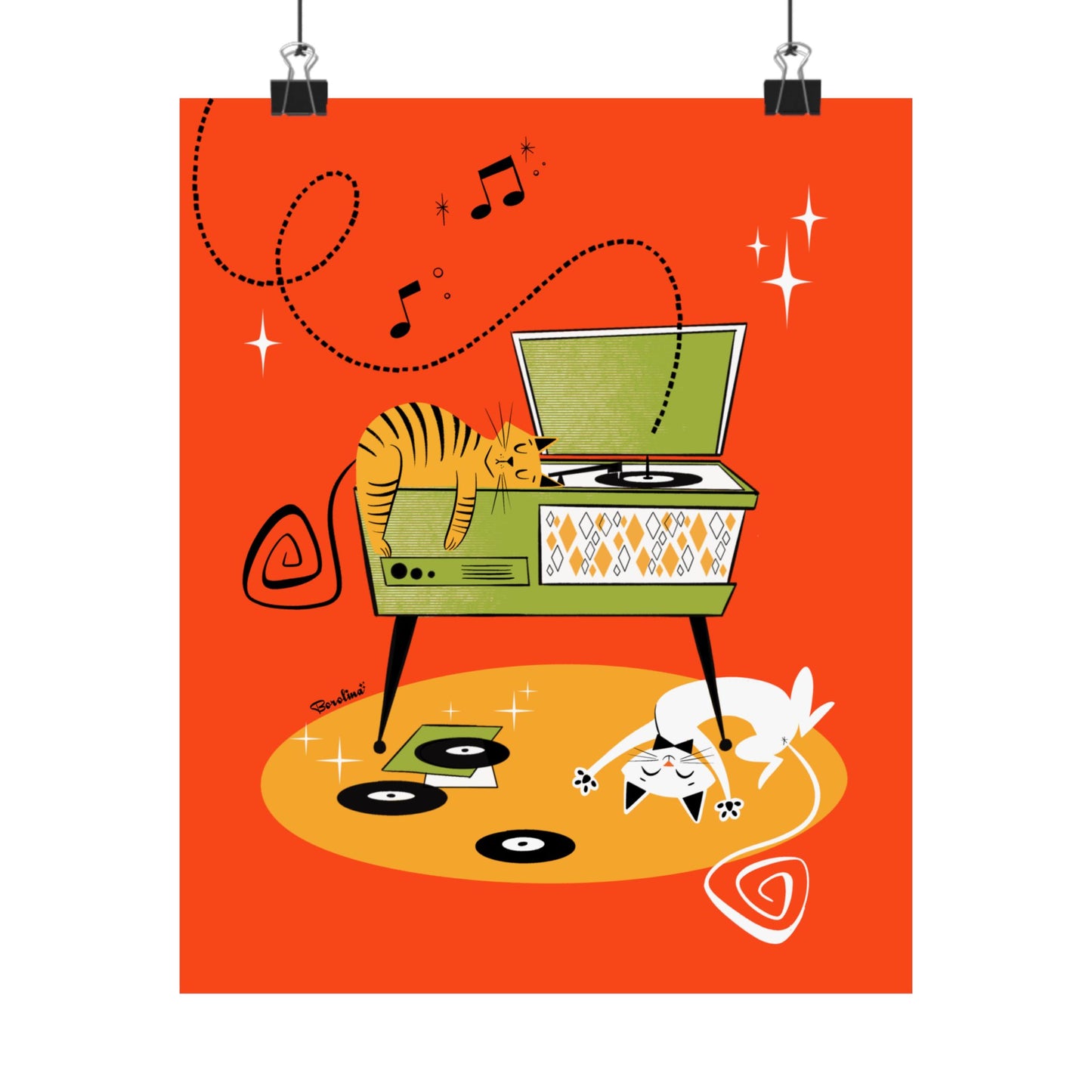 Cats napping on Record Player, art print
