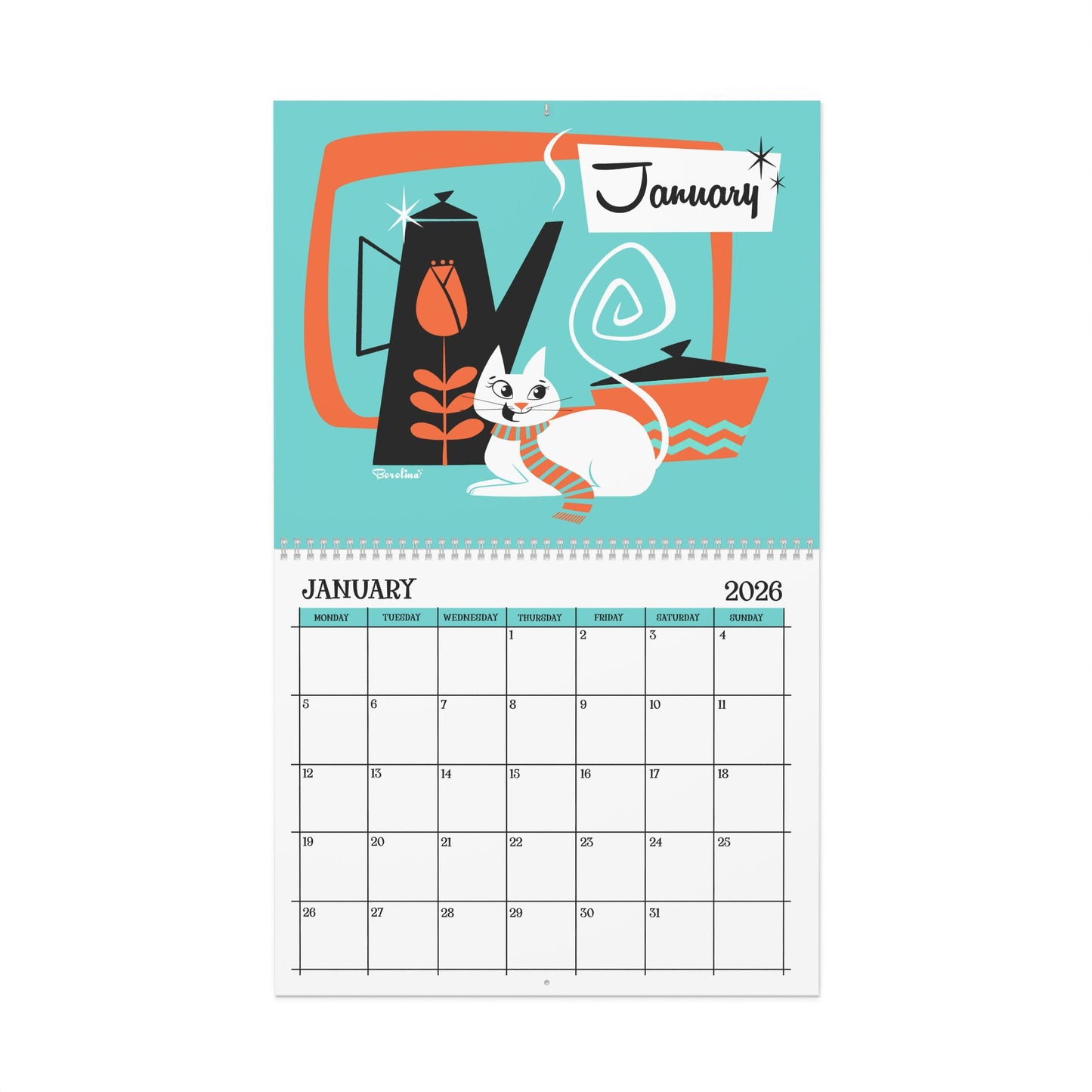 Midcentury Cats Calendar 2026 | 12-Month Monthly Calendar